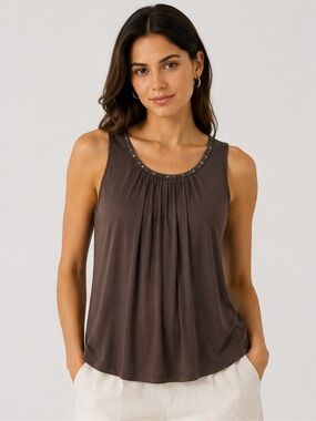 Y2K Sleeveless Embellished Pleated Top